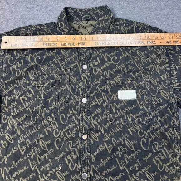 BEDXXSAUSUP Mens Script Print Denim Shirt Los Angeles California Black Gold - Picture 7 of 9